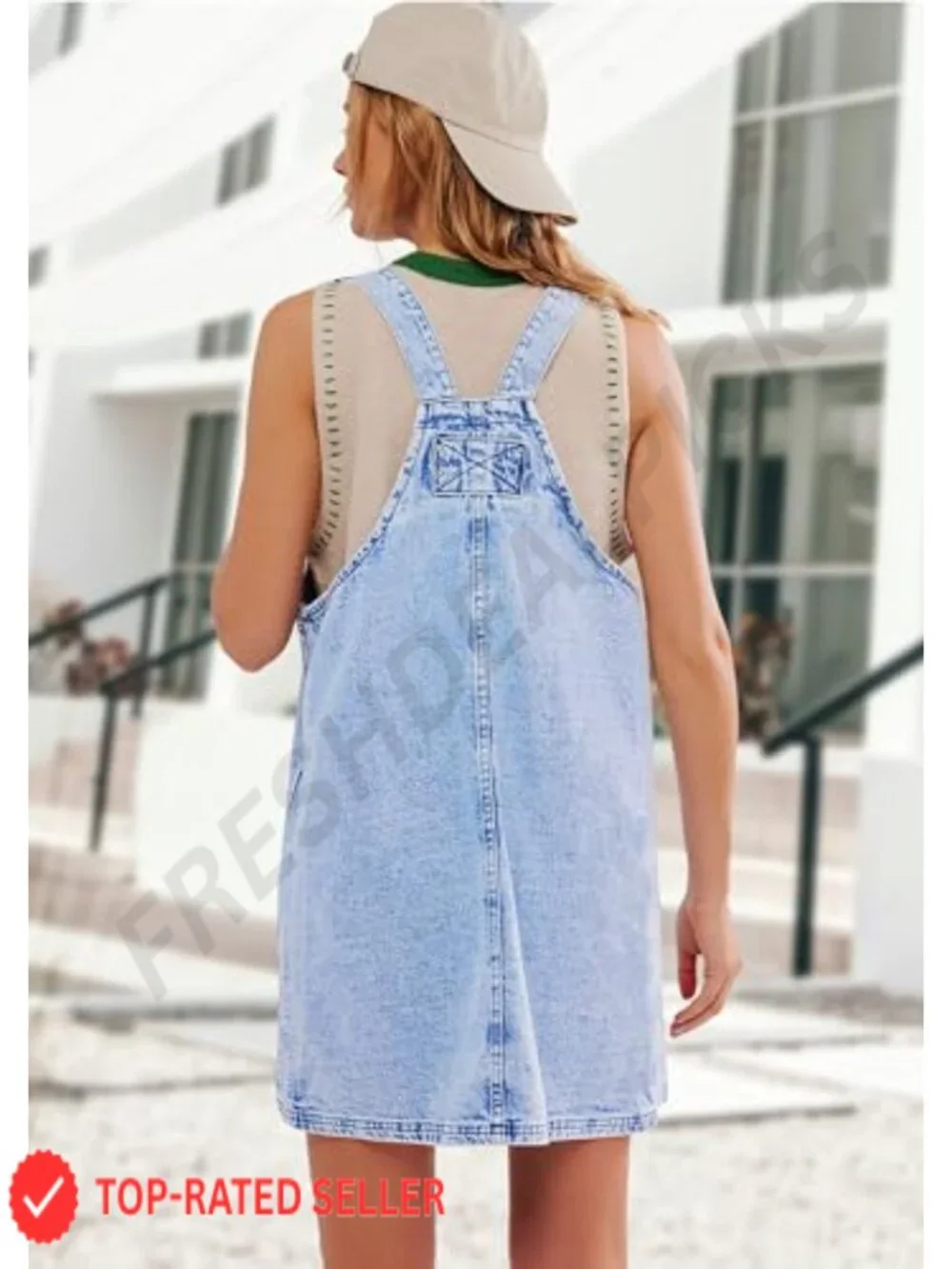 Women's Denim Overalls Dress Adjustable Strap Casual Romper with Pockets